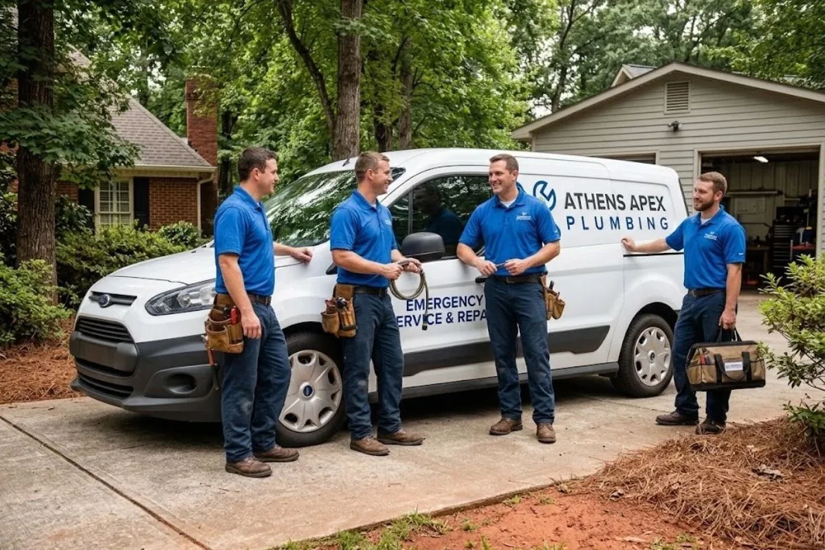 Athens Apex Plumbing service technicians at a residential job in Athens, GA